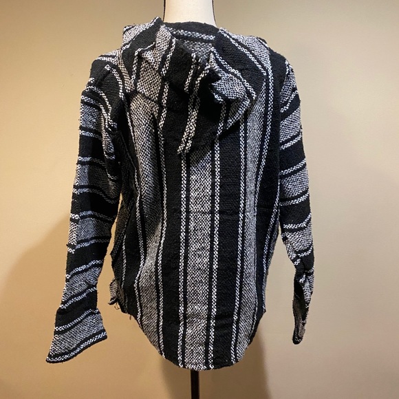 Gray Baja Hoodie Mexican Drug Rug Sweatshirt - Picture 6 of 10